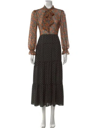 Pre-owned Gerard Darel Polka Dot Print Long Dress In Black