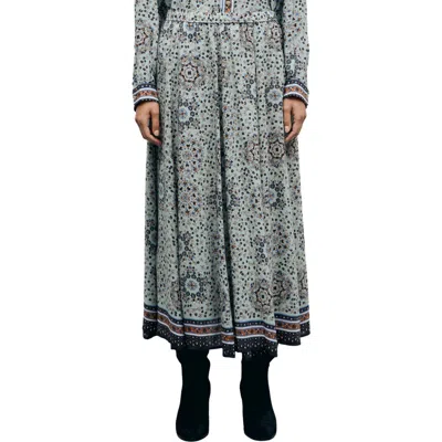 Gerard Darel Printed Midi Skirt Border Hem In Sky Blue