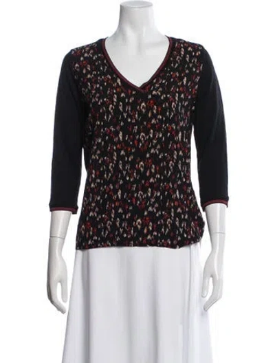 Pre-owned Gerard Darel Printed V-neck Sweater In Black
