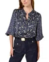 Gerard Darel Puff Sleeve Blouse In Blue