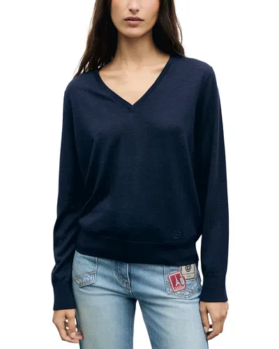 Gerard Darel Rachel Merino Wool V Neck Sweater In Blue