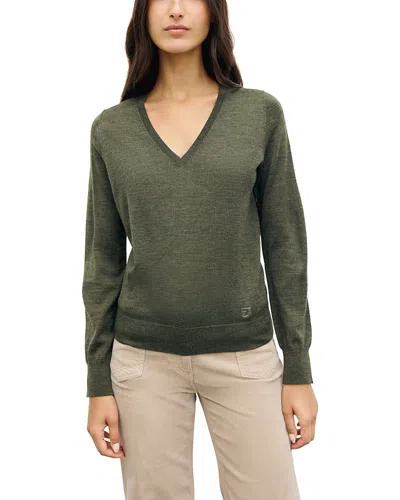 Gerard Darel Rachel Merino Wool V Neck Sweater In Green