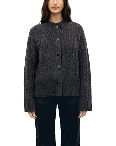 Gerard Darel Rafa Merino Wool Ribbed & Cable Knit Cardigan In Brown