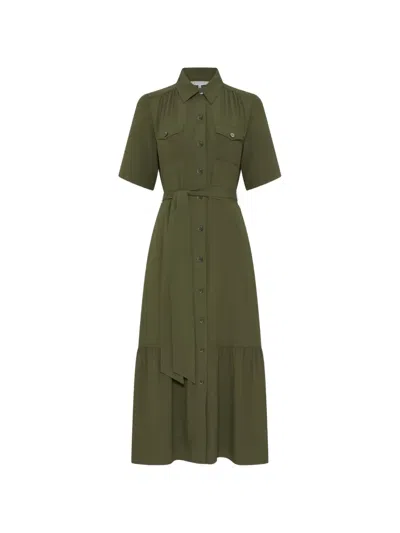Gerard Darel Raina Belted Shirt Midi Dress In Green