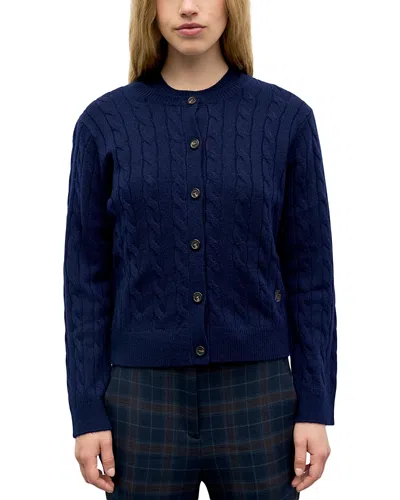 Gerard Darel Raiza Cable Knit Button Front Sweater In Blue