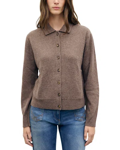 Gerard Darel Rayne Wool Collared Cardigan Sweater In Brown