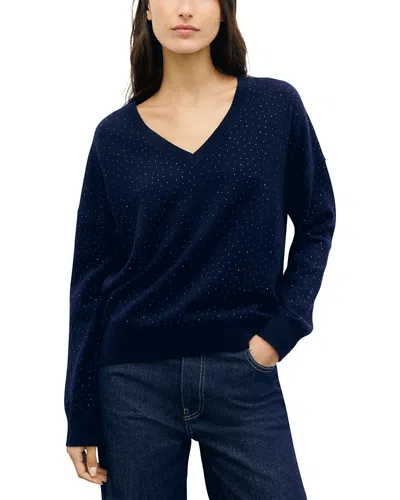 Gerard Darel Reda Embellished Wool V Neck Sweater In Navy