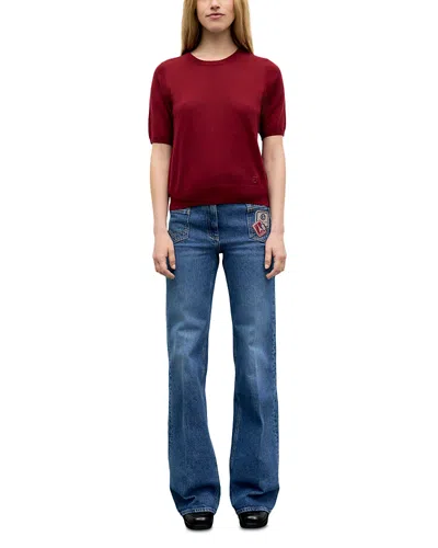 Gerard Darel Reine Merino Wool Short Sleeve Sweater In Red