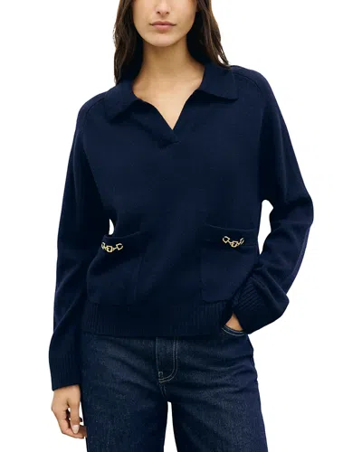 Gerard Darel Reni Wool Collared Sweater In Navy