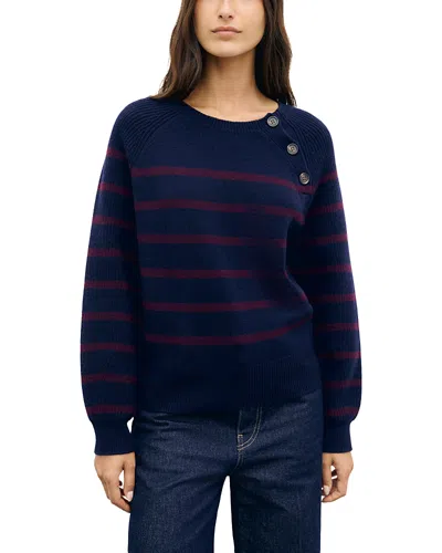 Gerard Darel Reny Wool Shoulder Button Sweater In Navy