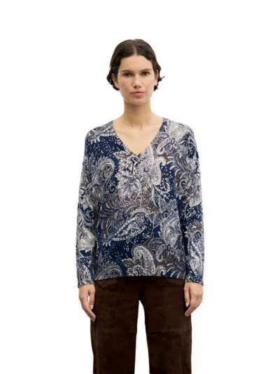 Gerard Darel Rhea Long Sleeve V-neck Sweater In Blue
