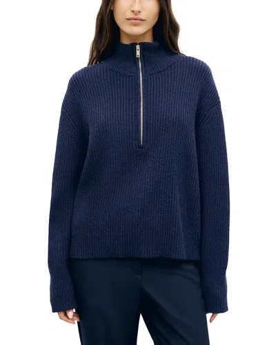 Gerard Darel Rika Half Zip Ribbed Sweater In Silver