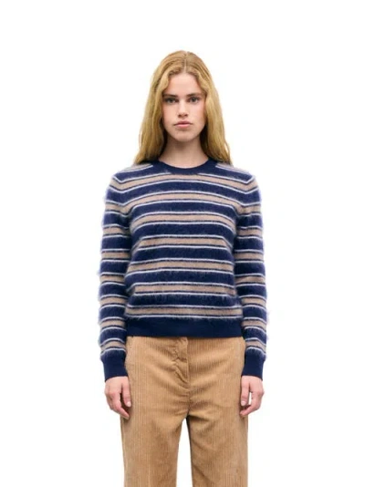 Gerard Darel Rima Striped Crew Neck Sweater In Camel