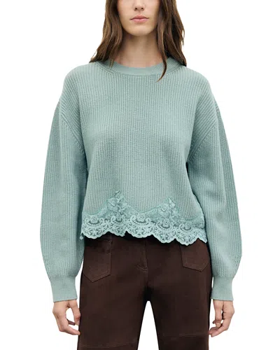 Gerard Darel Riviera Wool Lace Hem Sweater In Blue