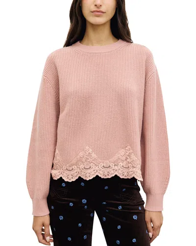 Gerard Darel Riviera Wool Lace Hem Sweater In Pink