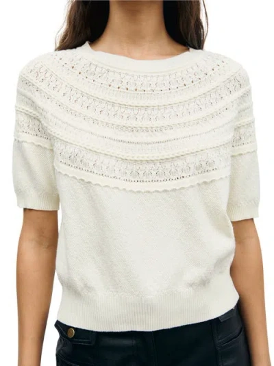 Gerard Darel Roberte Cotton Short Sleeve Knitted Top In White