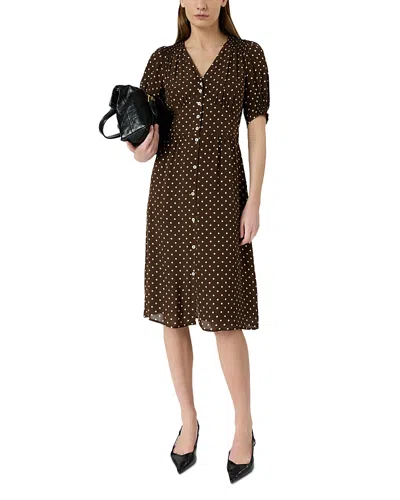 Gerard Darel Rohya Puffed Sleeve Dress In Brown