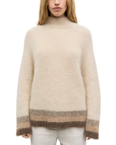 Gerard Darel Rola Mock Neck Striped Trim Pullover Sweater In Neutral