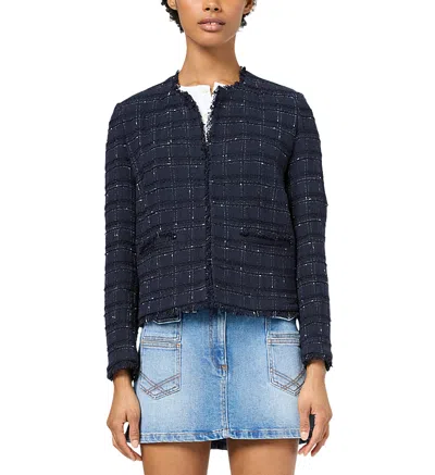Gerard Darel Rolande Frayed Edge Jacket In Navy