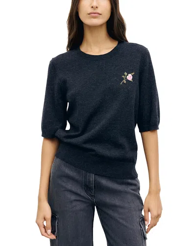 Gerard Darel Rolane Wool Elbow Sleeve Sweater In Charcoal