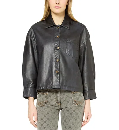 Gerard Darel Rosalie Leather Jacket In Navy