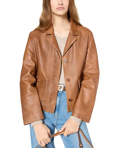 Gerard Darel Rosel Leather Jacket In Brown