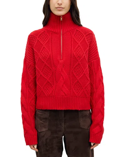 Gerard Darel Roxy Wool Cable Knit Mock Neck Sweater In Red