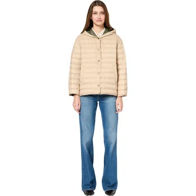 Gerard Darel Serena Quilted Hooded Reversible Jacket In Neutral