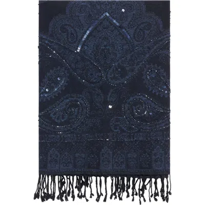 Gerard Darel Sirine Paisley Jacquard Print Scarf In Navy Blue