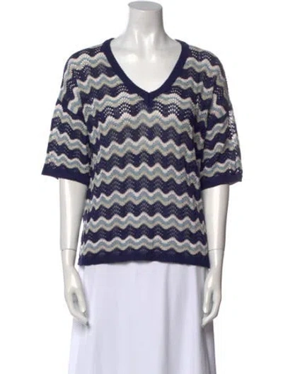 Pre-owned Gerard Darel Striped V-neck Sweater In Blue