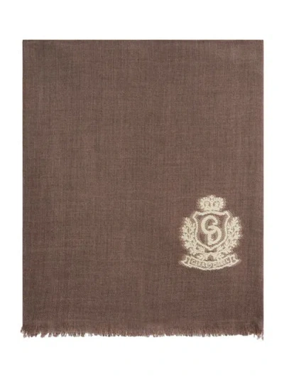 Gerard Darel Suzane Emblem Detail Scarf In Cigar