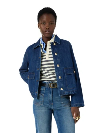 Gerard Darel Taina Button Front Pocket Denim  Jacket In Blue