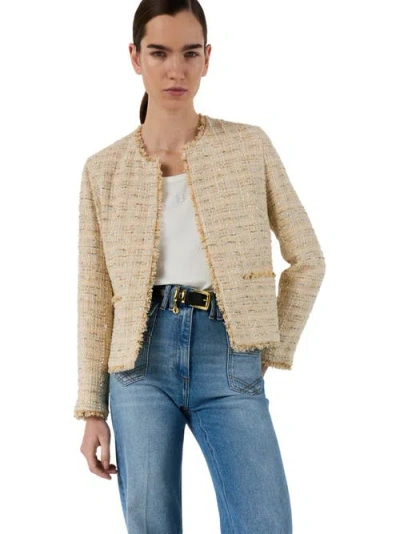 Gerard Darel Talia Tweed Collarless Jacket In Neutral