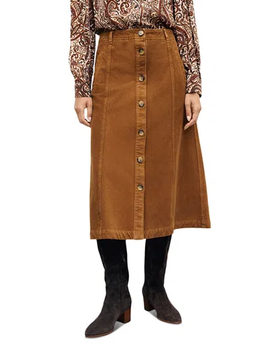 Gerard Darel Tiphaine Velvet Cotton Stretch Midi Skirt In Caramel