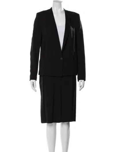 Pre-owned Gerard Darel Virgin Wool Pleated Accents Skirt Suit In Black