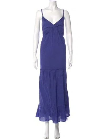 Pre-owned Gerard Darel V-neck Long Dress In Blue
