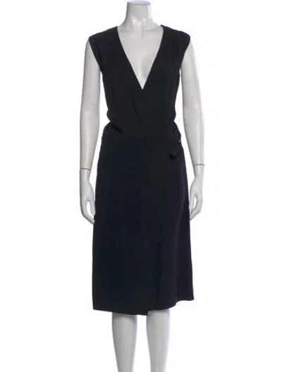 Pre-owned Gerard Darel V-neck Midi Length Dress In Black