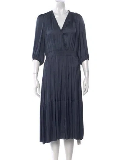 Pre-owned Gerard Darel V-neck Midi Length Dress In Blue