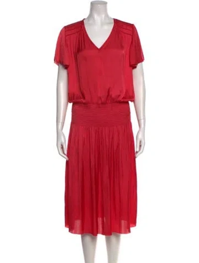 Pre-owned Gerard Darel V-neck Midi Length Dress In Red