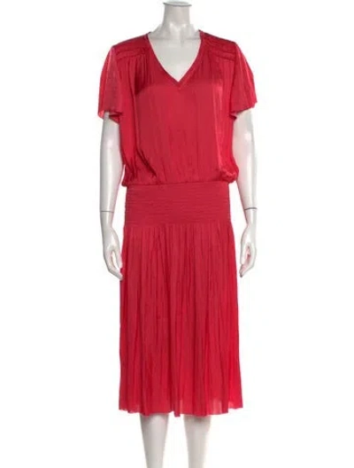 Pre-owned Gerard Darel V-neck Midi Length Dress In Red