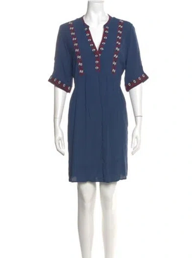 Pre-owned Gerard Darel V-neck Mini Dress In Blue