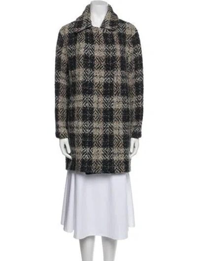 Pre-owned Gerard Darel Wool Plaid Print Faux Fur Coat In Blue