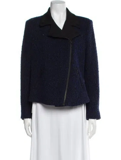 Pre-owned Gerard Darel Wool Tweed Pattern Faux Fur Jacket In Blue