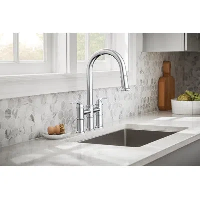 Gerber Kinzie 2-handle Bridge Kitchen Faucet With Pull Down Sprayer In Chrome