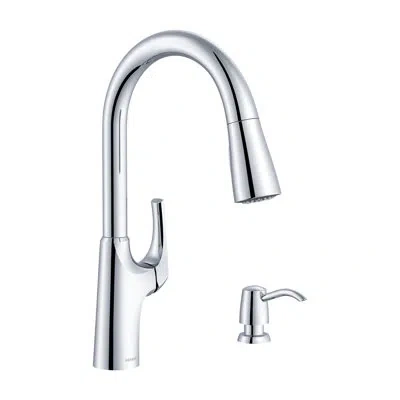 Gerber Pilsen Single Handle Pull Down Sprayer Kitchen Faucet With Deck Plate With Soap Dispenser In Chrome