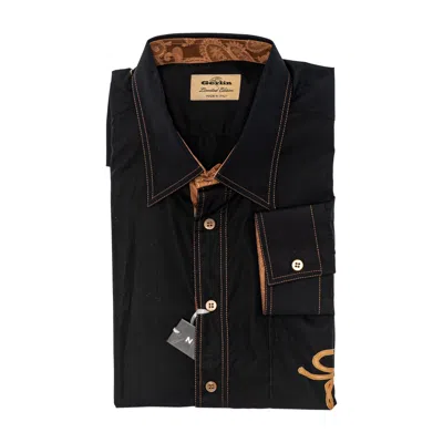 Pre-owned Gerlin 1200$ Luxury  Shirt Black Cotton / Silk / Leather 16- 41 Bijan