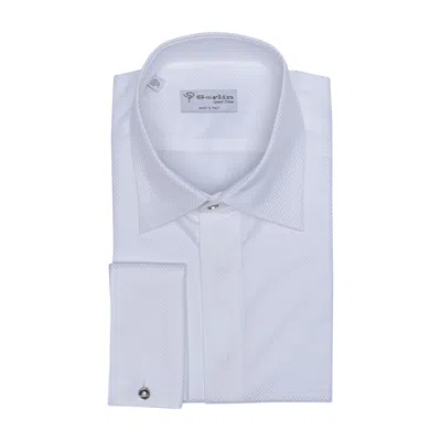 Pre-owned Gerlin 690$ Italian Luxury  Shirt White Jacquard Cotton 2b Zilli