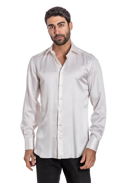 Pre-owned Gerlin Italian Luxury 1400$  Shirt 100% Silk Ivory Zilli In White