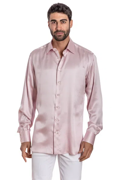 Pre-owned Gerlin Italian Luxury 1400$  Shirt 100% Silk Pink Zilli In Pink Bijan