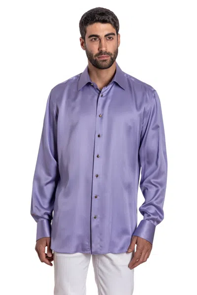 Pre-owned Gerlin Italian Luxury 1400$  Shirt Lavender 100% Silk V In Purple